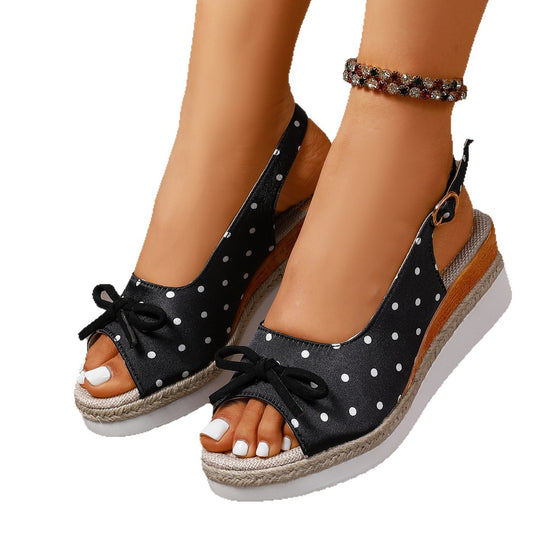 Damen Sling-Sandalen mit elegantem Punktmuster und dekorativer Schleife EB