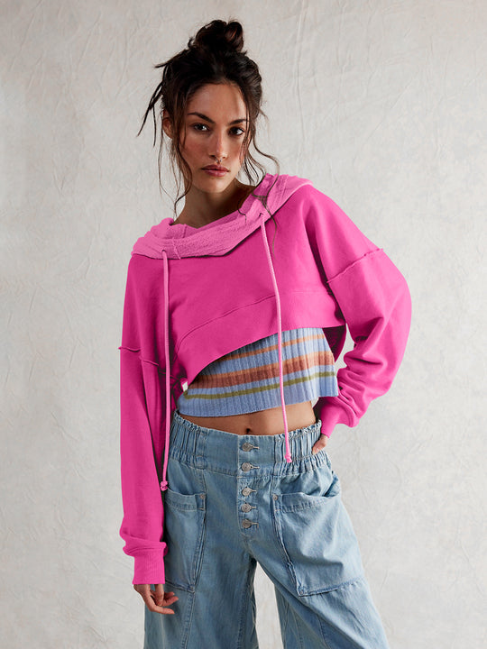 Damen cropped Sweatshirt mit lässigem Schnitt und Kängurutasche EB