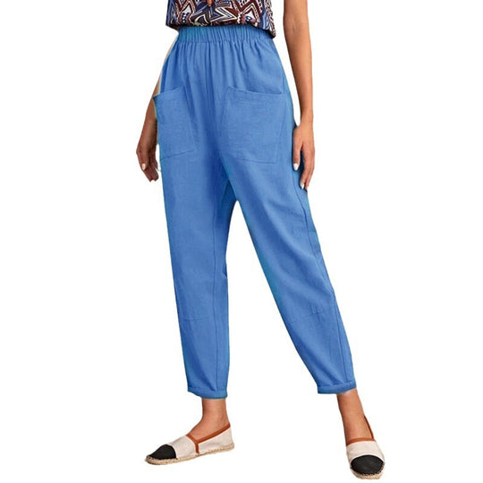 Damen Trendige Leinenhose mit elastischem Bund und praktischen Taschen EB