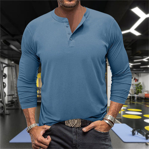 Herren Langarm-Henley-Shirt aus atmungsaktiver Baumwollmischung EB