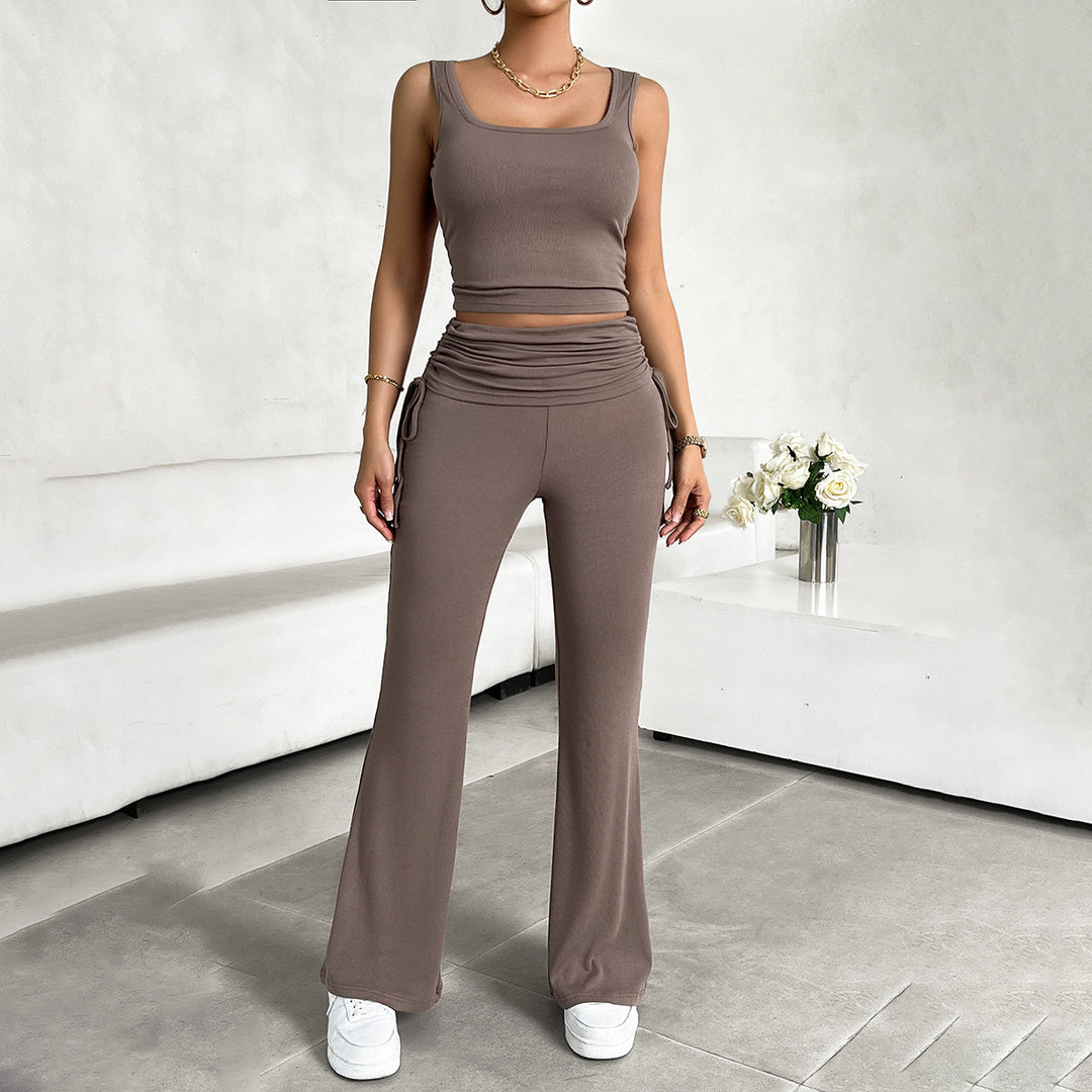 Damen funktionale Kombination aus ärmellosem Top und fließenden Hose EB