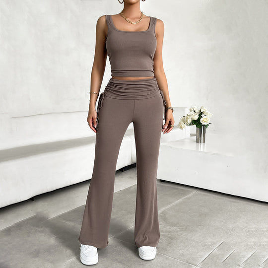 Damen funktionale Kombination aus ärmellosem Top und fließenden Hose EB