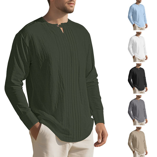 Herren Langarmshirt mit modischem Henley-Ausschnitt und Faltenstruktur EB