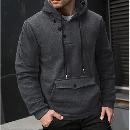 Herren Kapuzenpullover mit Knopfverschluss und praktischen Taschen EB