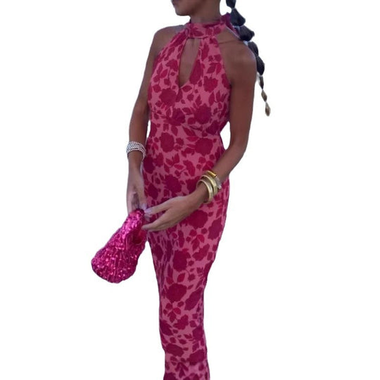 Damen Elegantes Abendkleid mit raffiniertem Ausschnitt und floralem Design EB