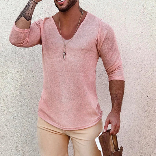 Herren V-Ausschnitt Shirt mit innovativem Strukturdesign EB