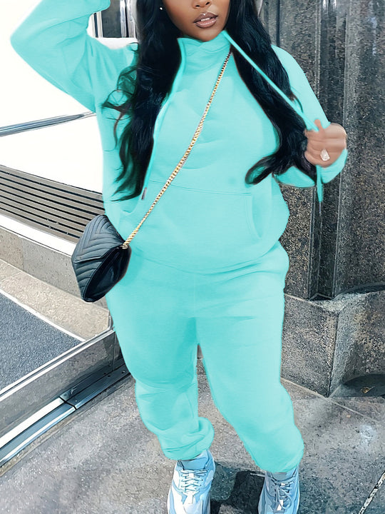 Damen nan kuscheliges Hoodie‑und Jogginghose Set mit hohem Kragen, Kängurutasche und tailliertem Bund EB
