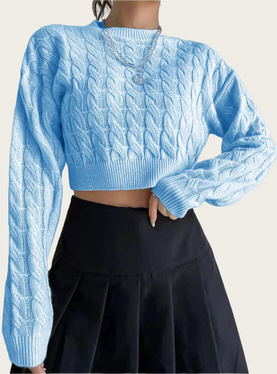 Damen kuscheliger Cropped Pullover mit Zopfmuster EB