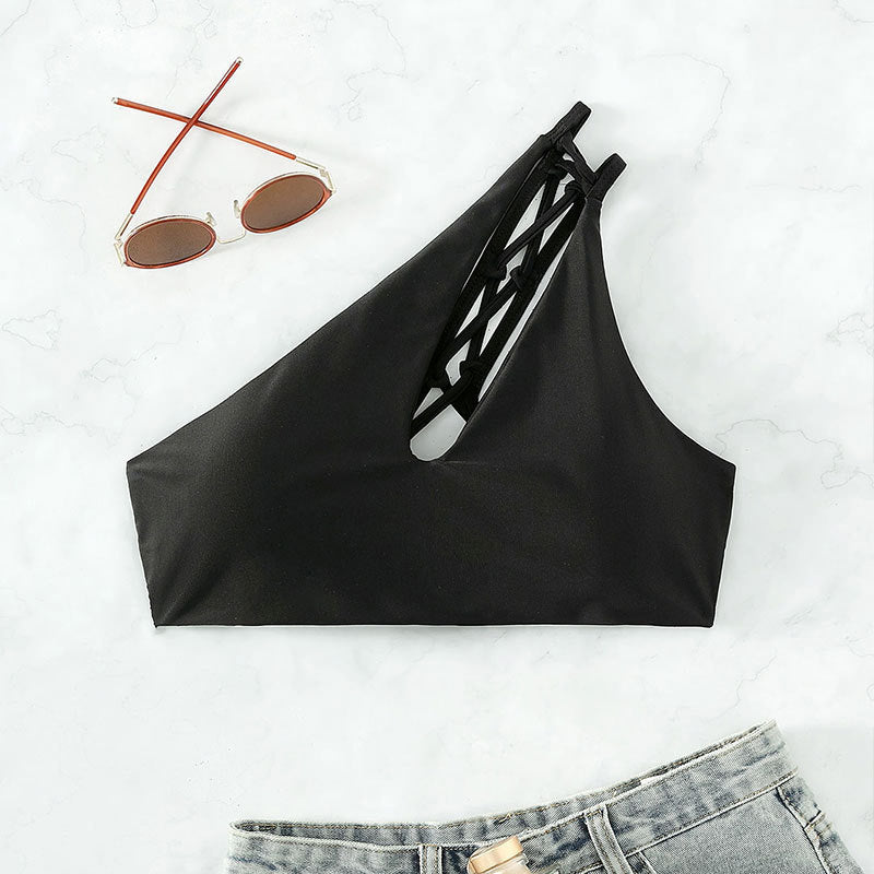 Damen Cropped Badeoberteil mit asymmetrischem Design und elegantem Cut-Out EB