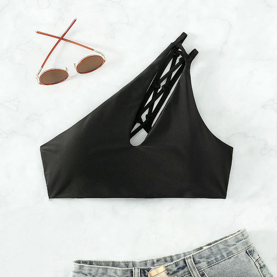 Damen Cropped Badeoberteil mit asymmetrischem Design und elegantem Cut-Out EB