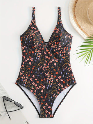 Damen eleganter und figurbetonter Badeanzug mit floralem Design EB