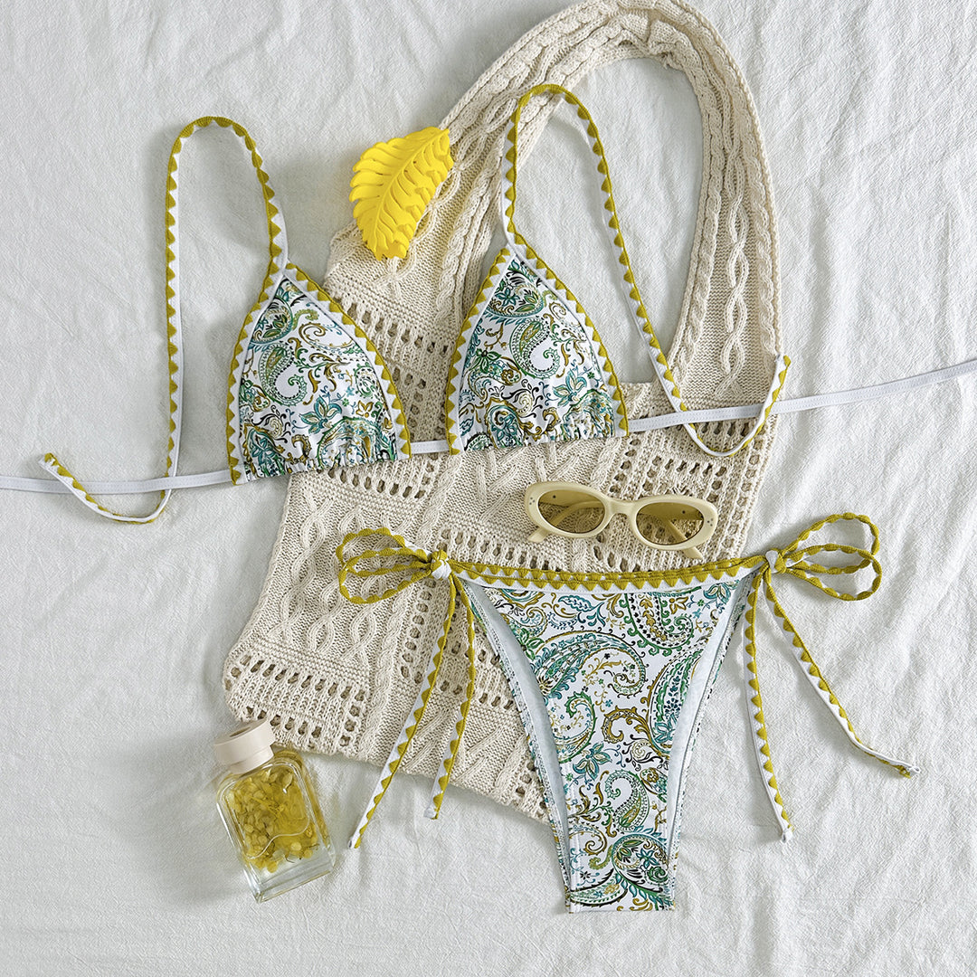 Damen Triangel-Bikini mit modischem Paisleymuster und eleganter Häkeloptik EB