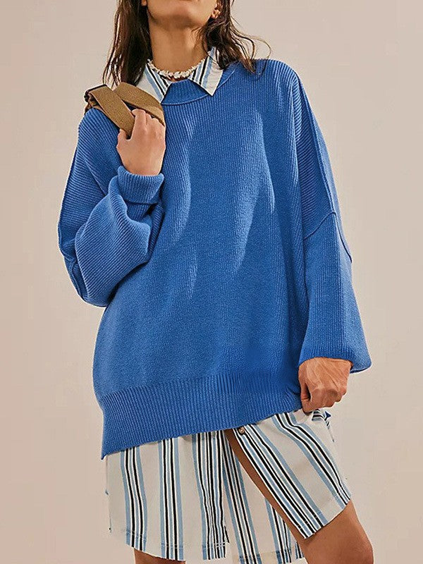 Damen Oversized Strickpullover mit breiten Ärmeln und strukturierter Oberfläche EB