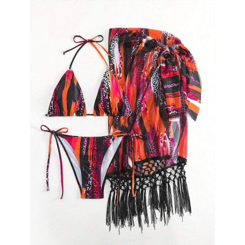 Damen Bikini-Set mit trendigem Fransenüberrock und verstellbaren Trägern EB
