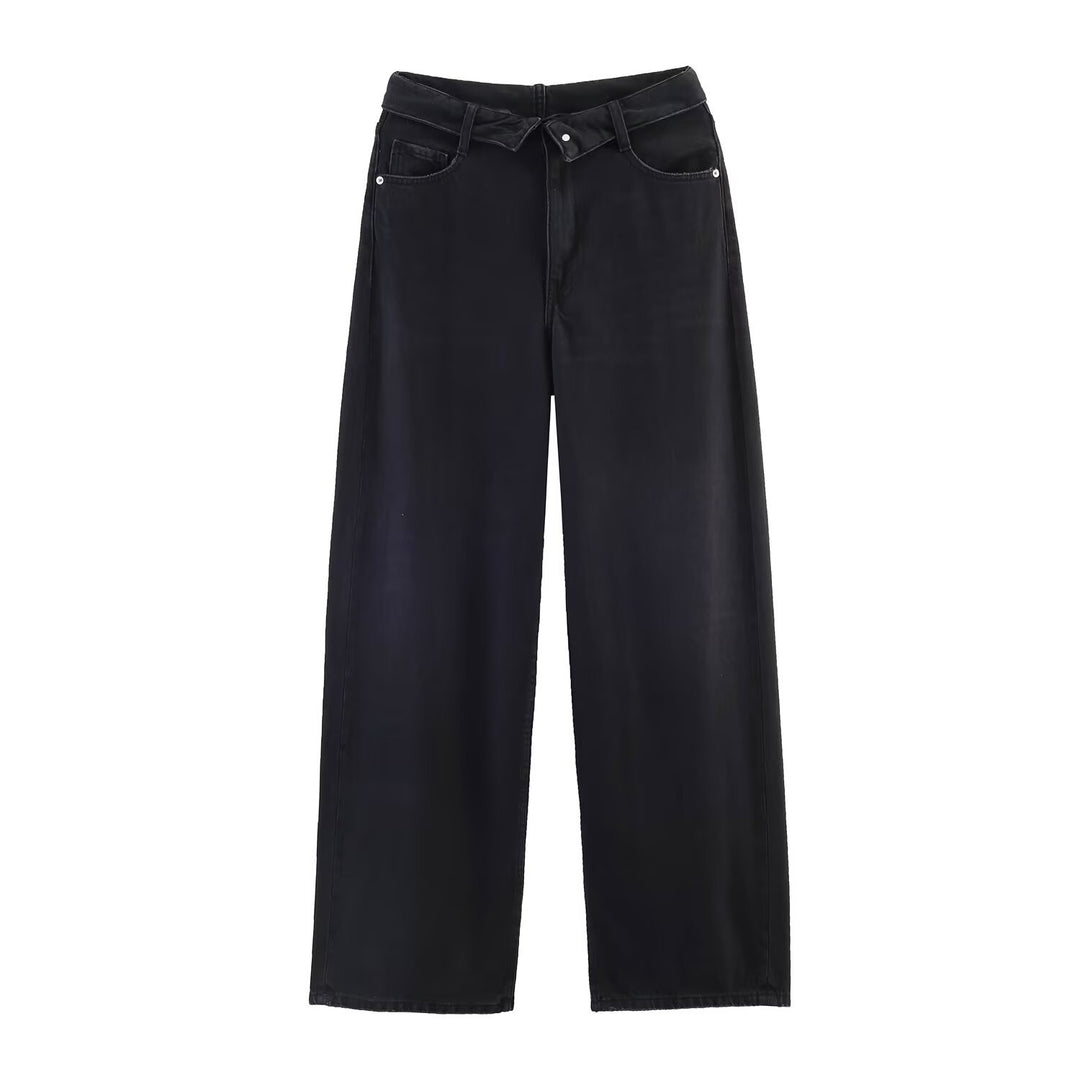 Damen nan weite hochgeschnittene Vintage-Jeans mit Destroyed-Effekten EB