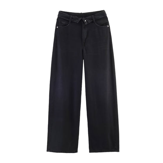 Damen nan weite hochgeschnittene Vintage-Jeans mit Destroyed-Effekten EB