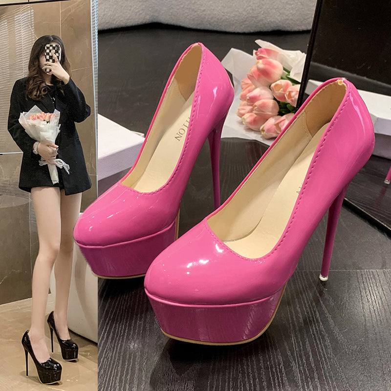 Damen Plateau-Pumps mit glänzendem Obermaterial und hohem Stiletto-Absatz EB