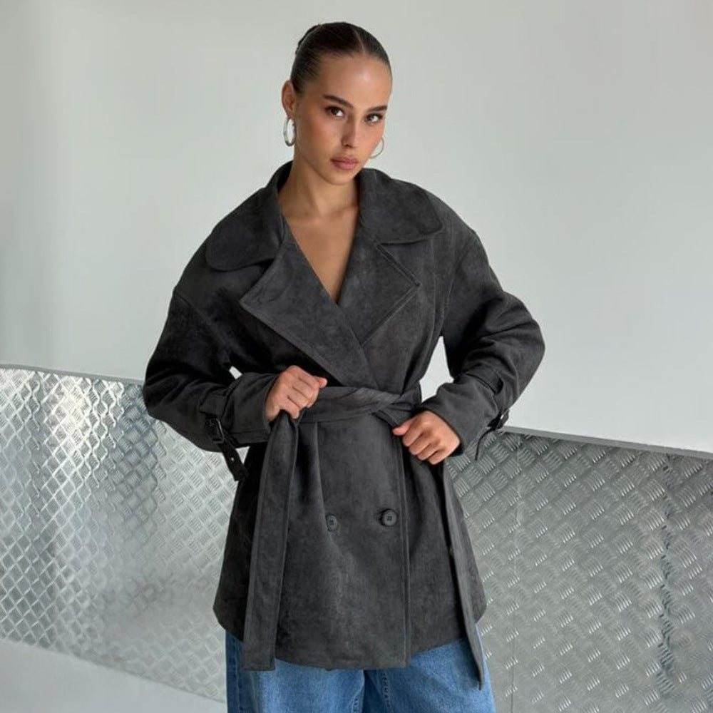 Damen Elegante suède Jacke mit Gürtel EB