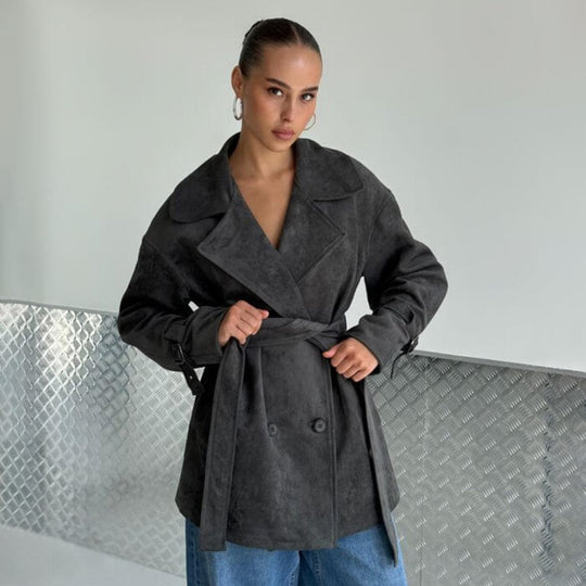 Damen Elegante suède Jacke mit Gürtel EB