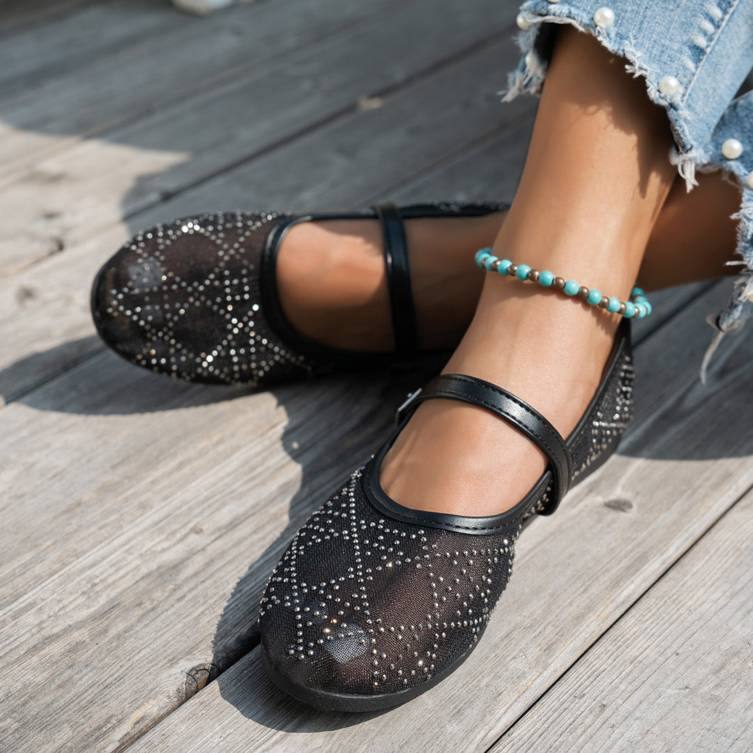 Damen elegante Ballerinas mit floralen Applikationen und rutschfester Sohle EB