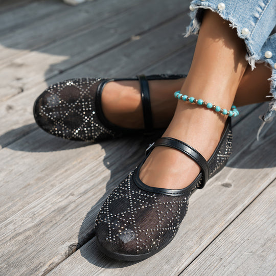 Damen elegante Ballerinas mit floralen Applikationen und rutschfester Sohle EB