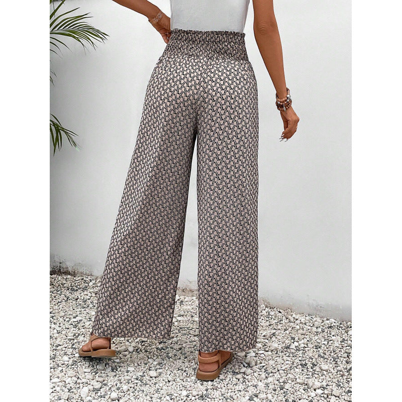 Damen weite Palazzo-Hose mit elastischem Bund und angesagtem Muster EB