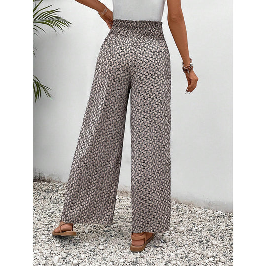 Damen weite Palazzo-Hose mit elastischem Bund und angesagtem Muster EB
