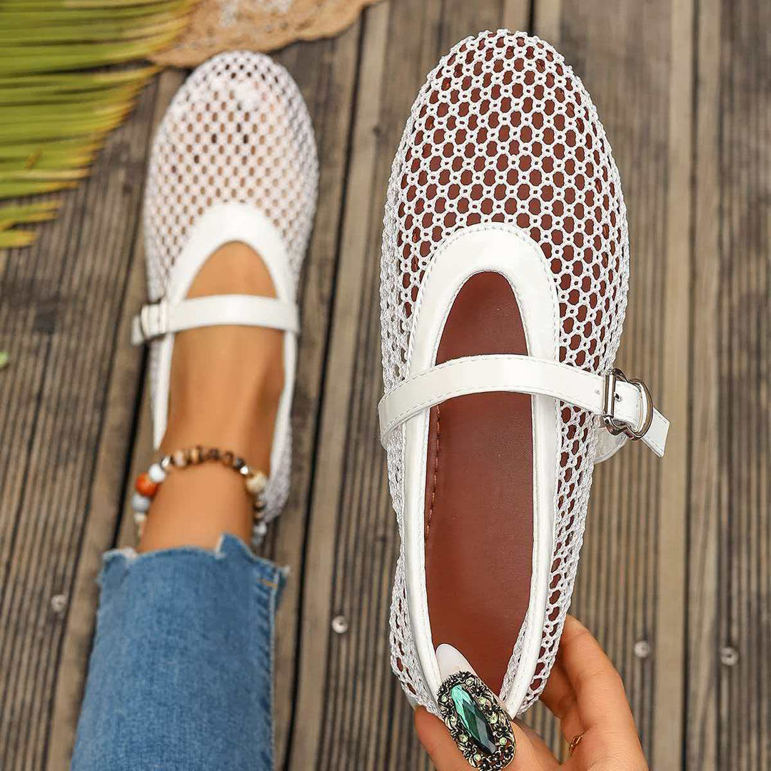 Damen elegante Freizeitschuhe mit Netzdesign und verstellbarem Riemen EB