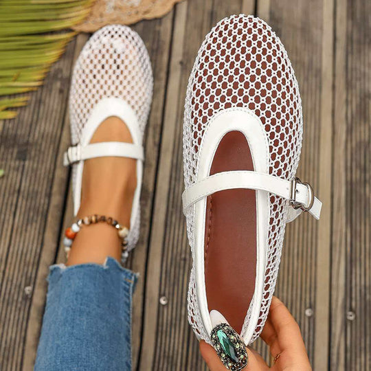 Damen elegante Freizeitschuhe mit Netzdesign und verstellbarem Riemen EB
