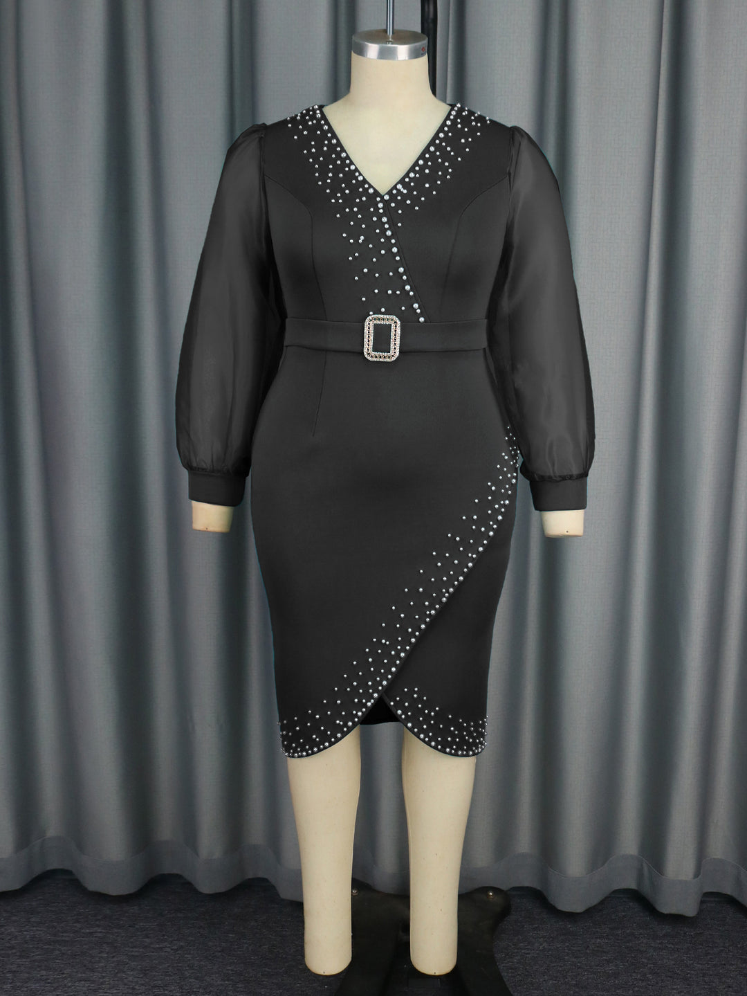 Damen Abendkleid mit eleganten Puffärmeln und funkelnden Applikationen EB