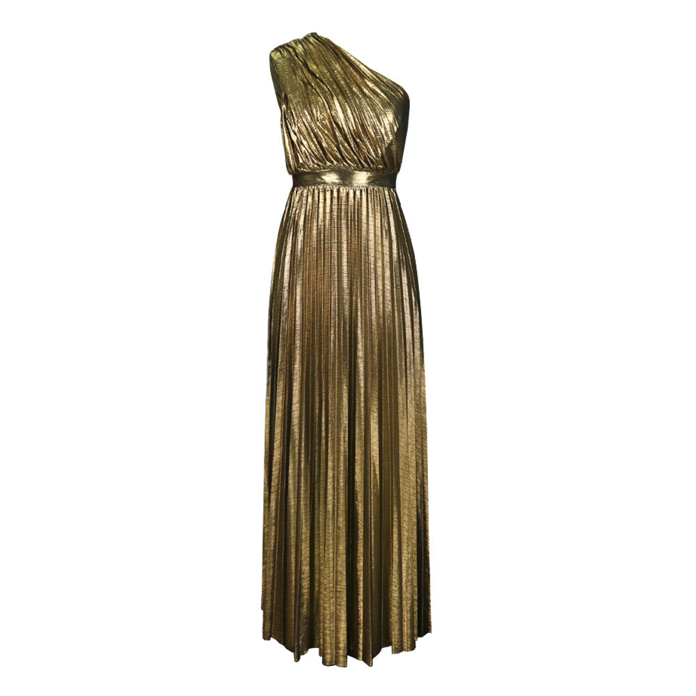 Damen plissiertes Abendkleid mit schimmerndem Oberteil EB
