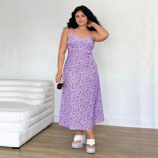 Damen Maxikleid mit feinem Blumenmuster und verstellbaren Spaghettiträgern EB