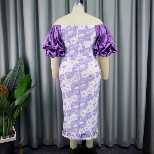 Damen Elegantes Spitzenkleid mit voluminösen Puffärmeln EB