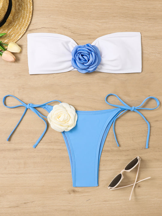 Damen Bikiniset mit romantischen Blumenapplikationen EB