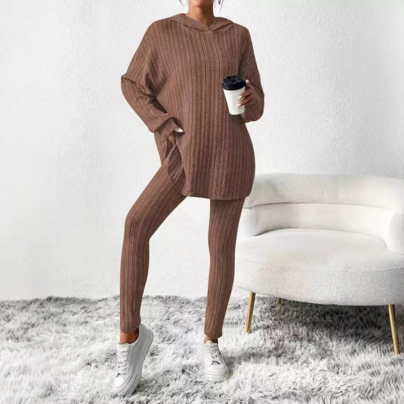 Damen Bequemes Lounge-Set mit Kapuze und schmalen Hosen EB