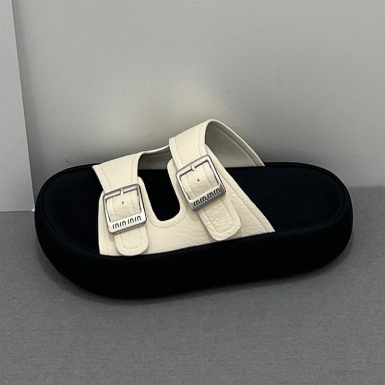 Damen komfortable Plattform-Pantoletten mit verstellbaren Riemen und ergonomischer Innensohle EB