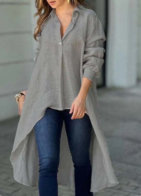 Damen Lässige Langarmbluse mit asymmetrischem Schnitt und Knopfdetails EB