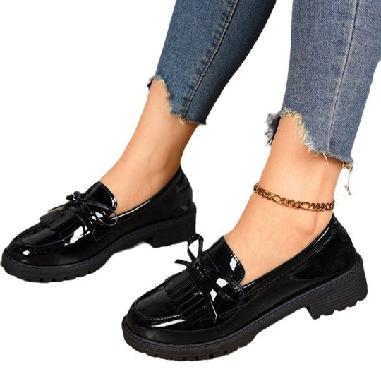 Damen nan Lackleder-Quasten-Loafer mit Fransenblatt und profilierter Gummisohle EB