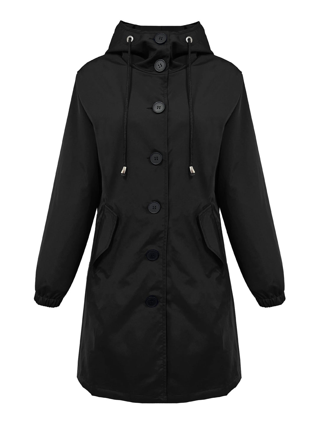 Damen nan leichter Regenparka mit Kapuze, überlanger Knopfleiste, Tunnelzug und aufgesetzten Taschen EB