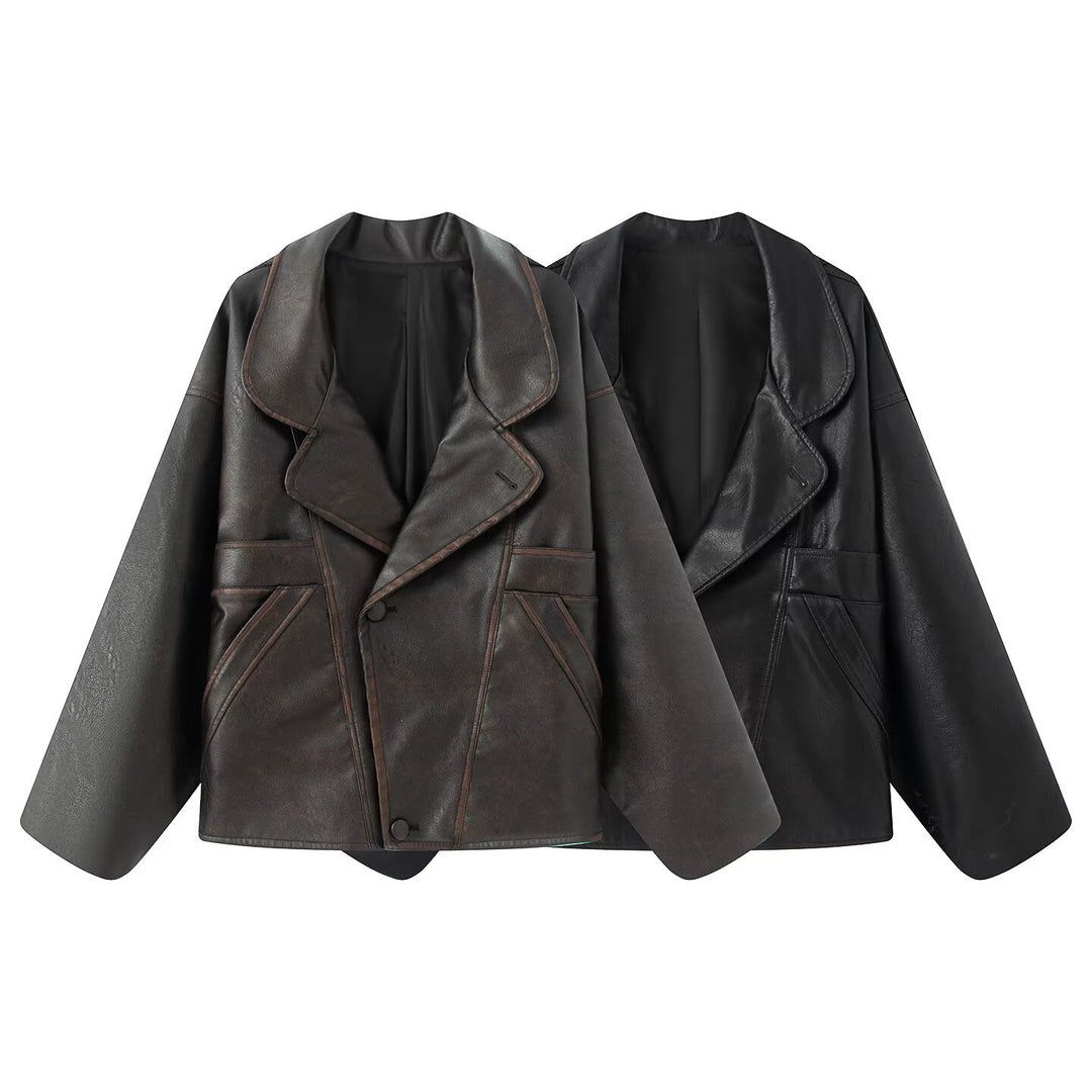 Damen elegante Kunstlederjacke mit oversized Schnitt EB