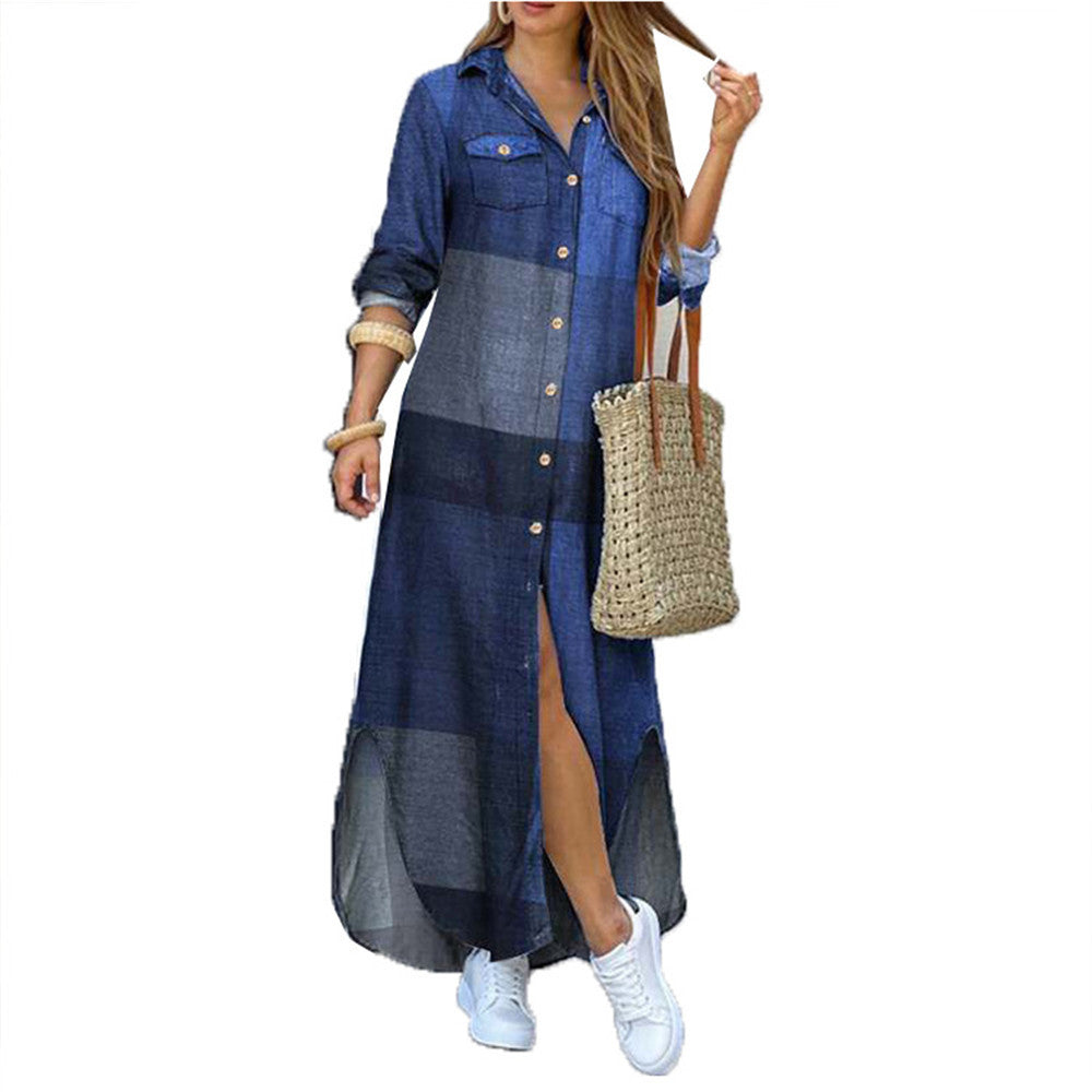 Damen nan langes Hemdkleid mit floralem Muster und seitlichem Schlitz EB