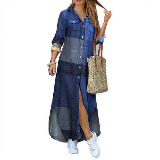 Damen nan langes Hemdkleid mit floralem Muster und seitlichem Schlitz EB