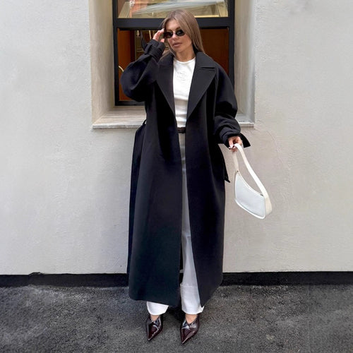 Damen Eleganter, taillierter Wollmantel mit Gürtel EB