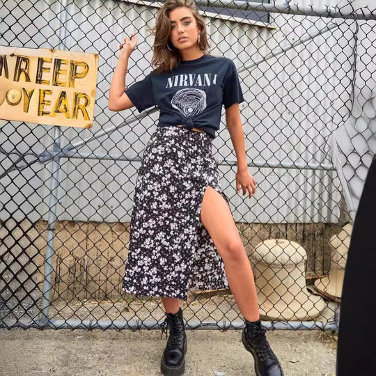 Damen Midirock mit tierischem Print EB