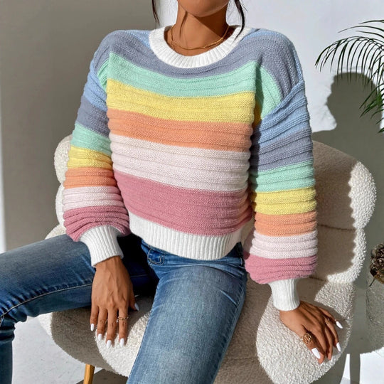 Damen Modischer Strickpullover mit Volumenärmel und Randdetails EB