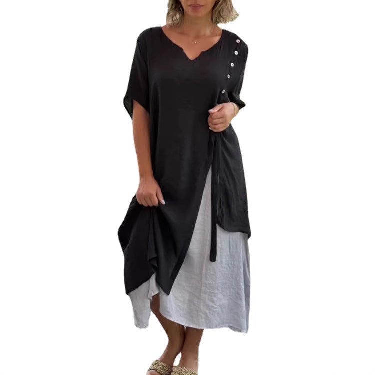 Damen Strandkleid mit asymmetrischem Schnitt und eleganten Knopfdetails Heidi-Mode