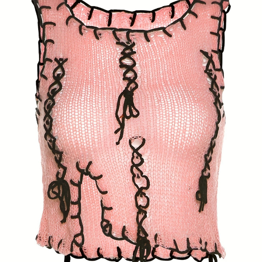 Damen luftiger Strickpulli mit dekorativen Nähten EB