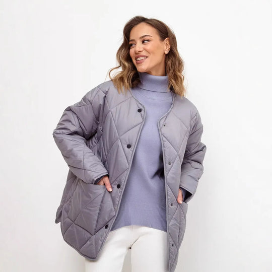 Damen gesteppte Freizeitjacke mit hoch geschlossenem Kragen und modischem Schnitt EB