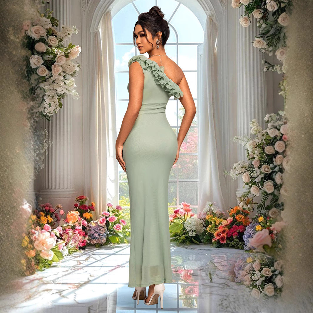 Damen Elegantes Tailliertes Abendkleid mit Rüschen EB