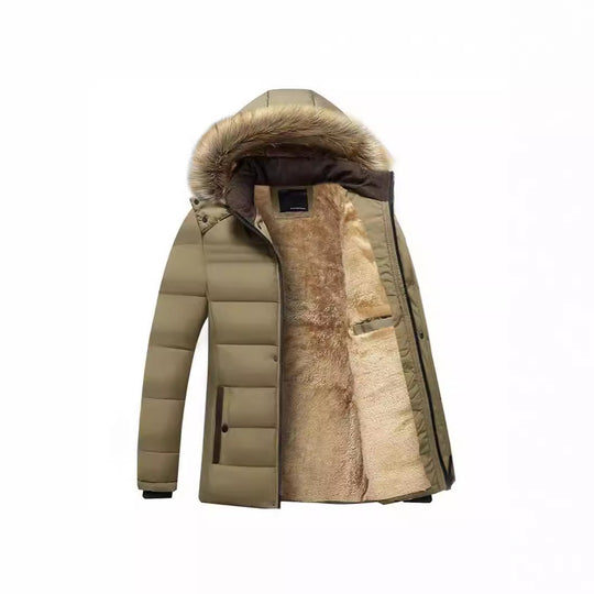 Herren Winterparka mit wärmendem Teddyfutter, abnehmbarer Kapuze und hoher Stehkragen EB